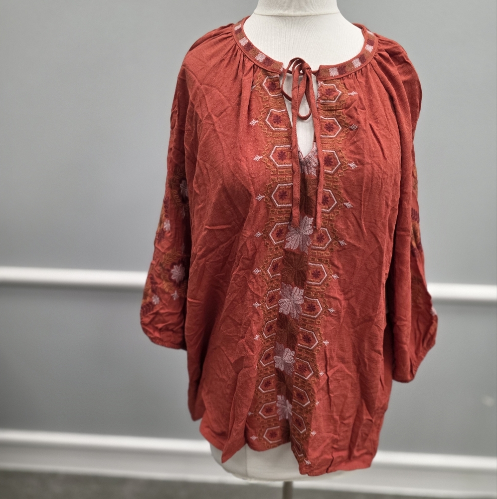 Nurture by Westbound Terracotta Embroidered Blouse